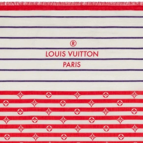Louis Vuitton LV Escale Striped Red Blue Pareo Shawl M76193 SS20 Limited Edition